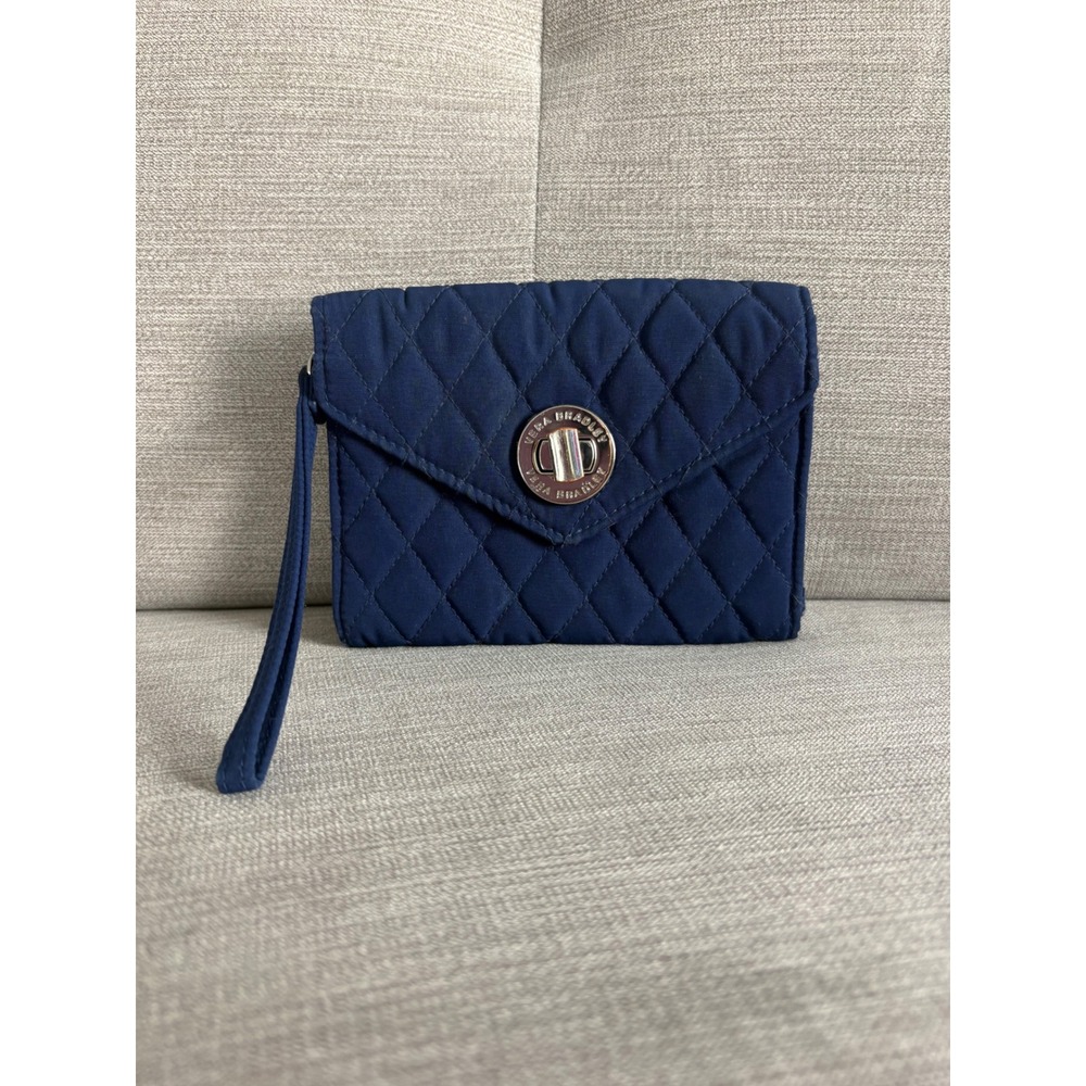 Vera Bradley Navy‎ Blue Quilted Microfiber Turn Lock Wristlet Wallet Clutch